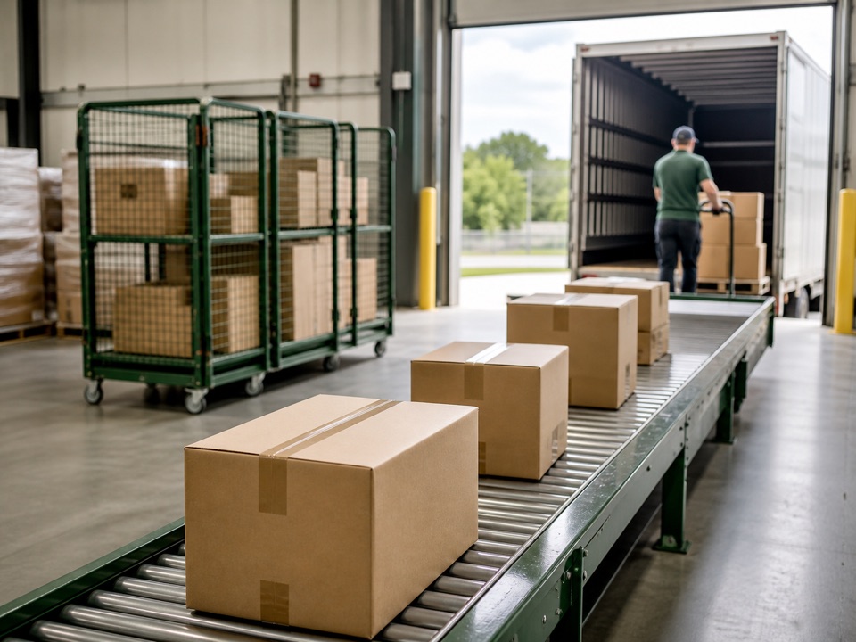 Parcels moving toward carrier pickup